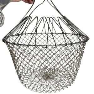 Vintage Retro French Country Style Collapsible Metal Wire Mesh Egg Basket - EUC